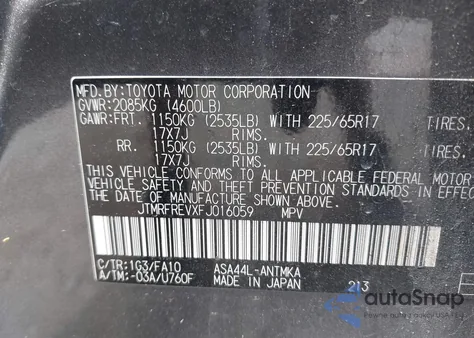 2015 Toyota Rav4 Xle из США, поврежденный, VIN JTMRFREVXFJ016059